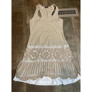 XOXO Shirt Dress Womens Medium M Tan Tank Dress Ribbed Knit Bottom Sleeveless